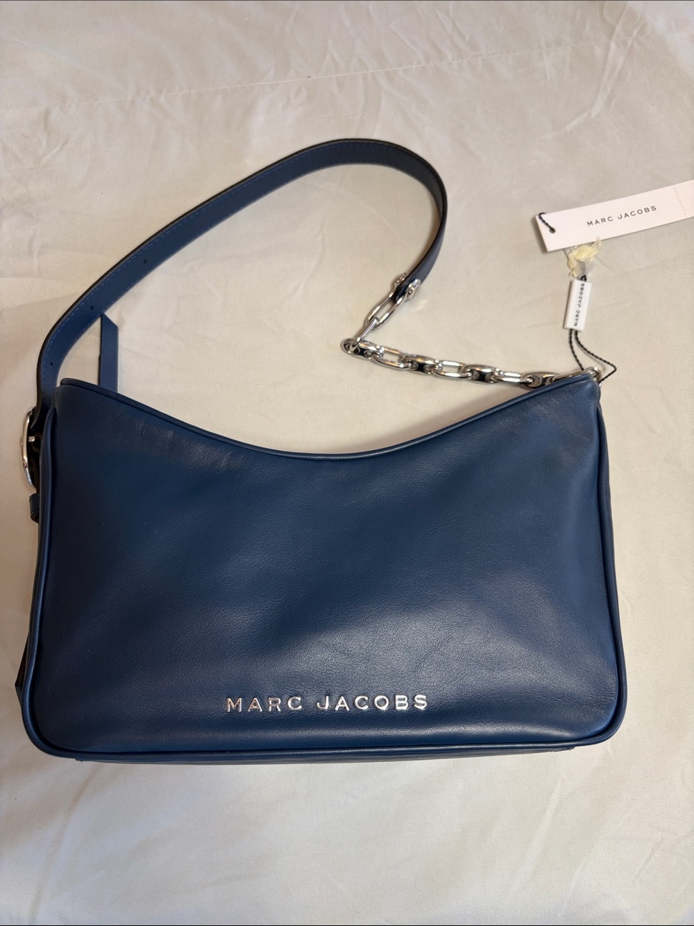 Marc Jacobs Navy Leather Shoulder Bag with Chain Accent